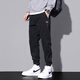 Woodpecker casual pants men's tying feet trendy workwear men's 2025 summer thin loose long pants 9859 black + 9859 gray plus velvet plus velvet M