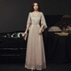 Noliti high-end evening dress banquet fashion new style noble golden light luxury high-end niche performance host female champagne color long M