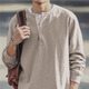 Kuraishi Kazuki Kuraishi Kazuki Japanese fashion brand spring and autumn pure cotton Henley collar long-sleeved men's loose sweatshirt Henley shirt versatile top white XL