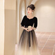 Timochi violin piano performance dress female high school student choir conductor evening high-end light luxury niche host banquet black gradient L