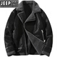 
Jeep (JEEP) fur integrated men's winter large size plus velvet thickened leather jacket short motorcycle suit leather jacket men's lamb fur coat black XL
