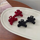High-end velvet bow small grabber bangs hairpin retro princess clip headdress female small broken hairpin female four-piece set burgundy + black flocked bow