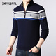 Camiseta César Camiseta de manga larga Soporte de cremallera a rayas Hombres Casco Casual y de mediana edad KS9226 Deep Blue 185/100a