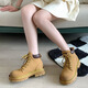 Planaling Martin Boots Chaussures pour femmes en cuir grosses bottes jaunes épaisses Sole Toe rond Talon épais Top haut à lacets Casual Versatile Fashion Classic Style Geuthe Super Cuir gros Bottes jaunes 6 trous 36