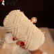Woodpecker (TUCANO) light luxury new retro pearl bag for women cheongsam handbag Chinese style beaded rhinestone dinner bag handheld evening gift double-sided beads soft bags beads beads beige with iron chain