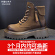 Diderra echtes Leder mit dick solchen Martin-Stiefeln für Frauen 2025 Frühlings- und Herbststil Innerer Höhe Erhöhung Retro Britischer Stil Kurzer Stiefel Arbeit gelbe Stiefel braune Farbe plus Samthöhe erhöhen