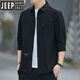 吉普（JEEP）高档纯棉免烫夏季衬衫男士宽松版七分袖衬衣工装中袖外套休闲百搭 高质量纯棉料七分袖5008(浅蓝色) M 95斤-115斤