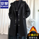 罗蒙（ROMON）风衣外套男中长款春秋季高级感大衣2024新款冬季休闲男装男士衣服 加厚 F174黑色【加棉】 2XL 170-190斤