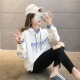 Langyue women's autumn T-shirt fake two-piece thin sweatshirt for female students Korean style loose long-sleeved top ins jacket trendy LWWY201183 white L