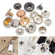 Vierfache Knöpfe, Mutterknöpfe, Metall-Schnappknöpfe, hefelfreie Knöpfe, Kleidung, Drücken von Taschen, Zubehör, Schnalle, versteckter Knopfjacke, flacher Nebel, Gold, 6 Sets, + Werkzeuge, 15-mm-Gesichtsknöpfe, 831 Bodenknöpfe
