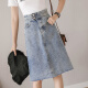 JOYOFJOY Summer Women's Korean Style Versatile Denim Skirt Women's Mid-Length High Waist Letter Embroidered A-line Hip Skirt Women's JWQZ203740 Blue M