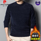 Pierre Cardin Marke Chenille Langarmed T-Shirt für Herren Herbst und Winter und Samt verdickte warme Wollpullover lässige Runde Hals Pullover Pullover T Chenille Deer Blue 170/L [Empfohlen 125-140jin [Jin gleich 0,5 kg]]