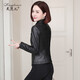 Lingfaner Haining genuine leather jacket for women spring new motorcycle slim sheepskin small jacket short style black 2XL