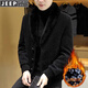JEEP SPIRIT wool collar tweed coat men's Korean style jacket plus velvet thickened simple short windbreaker trendy autumn and winter warm jacket Black M 90-110