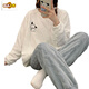 Molianya Pajamas Winter Winter Women's Coral Velvet Plush engrosado Manga larga Conjunto de ropa para el hogar de franela suelta 12401# XL 115-140Jin [Jin iguala 0.5 kg]