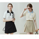 
Fan Silan 23FS12003 Contrast color embroidery knitted POLO collar commuting simple fashion knitted short-sleeved women blue apricot XS