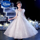 Vestido de noche de Disney Girls 2024 Nuevo princesa de alta gama Princesa Bode Flower Fiesta Fiesta de cumpleaños Show Piano Performance Disfraz White 160