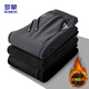 Lomon casual pants for men in autumn and winter, simple warm and velvet thickened trendy versatile long pants for men 766 black XL