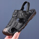 Kachi Wolf Bag Head Sandals Herren Sommer Echtes Leder Nicht-Schlupf-Rindfleisch-Sehnen-Sohle Dual-Purple-Vater-Vater mittleren Alters und ältere Kopfschicht Cowide Beach Schuhe Pantetten 686 Black 40