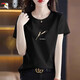 Woodpecker pure cotton T-shirt for women short-sleeved 2025 summer new loose simple fashionable T-shirt top for women 6193 leather powder XL 120-135Jin [Jin equals 0.5 kg]