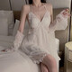 
Sexy underwear autumn and winter plus breast pad gathering large size mesh pure slinging suspender nightgown for women's outer robe and home clothes set P3886 green (outer robe + belt) M