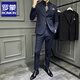 ROMON Casual Suit Men's Suit Slim Formal Wedding Groom's Dress Autumn Handsome Small Suit High-end Large Size Navy Blue One-piece Suit XL