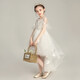 Girls' fashionable white gauze princess dress light luxury high-end wedding children's host birthday piano performance evening dress white short front and long back 130