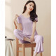 Pajamas modales para mujeres en verano de estilo delgado modal de manga corta con almohadillas en el pecho y pantalones de nueve puntos para ropa al aire libre. Juego de ropa para el hogar. Sedio de seda de hielo Sentimiento fresco. 841 negro (con almohadillas en el pecho) l