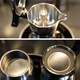 Colbro Edelstahl Doppel drei Ventile Moka-Topf mit starkem Aroma-Kaffee-Haushalt italienischer Kaffeemaschine Outdoor Camping 316 Edelstahl Drei-Ventile zwei Tasse Doppelkessel 70 ml