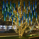 Meteor shower LED lights colorful flowing water lights flashing string lights full of stars outdoor waterproof hanging tree decoration lanterns tree lights blue double-sided light-waterproof 50cm*10 pcs-spacing 0.5 meters (with plug wire 5 meters, can be strung)