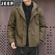 JEEP SPIRIT羊羔绒外套男短款宽松保暖连帽工装棉服休闲冬季加绒加厚棉衣夹克 卡其色【高品质】 XL 建议【130-150斤】