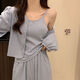 
Catman four-season pajamas for women pure cotton 2025 new pure and sweet style with chest pad simple blue three-piece set 831 apricot color with chest pad removable L Recommended 95-110Jin [Jin equals 0.5 kg]