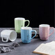 Guai ceramic mug set, simple home living room with tray, high-looking office mug, tea cup color distinction, 4 light-colored cups and plates, pink, blue, green and white