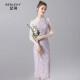 SERLEAY brand small dress can be worn at ordinary times for spring cocktail receptions, ladies' annual party dresses, women's Chinese retro cheongsam improved version dress purple pink M