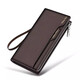 Pierre cardin Paul 2023 new men's long wallet men's genuine leather large capacity card bag multiple card wallet youth clutch lychee pattern-coffee color
