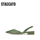 Las nuevas sandalias elegantes de Sijiatu zapatos planos de la boca poco profunda zapatos individuales sandalias de mujeres S5024CH4 Arabes Green 36