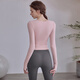 LULUUVTTOH new style yoga clothing tops with chest pads for women, autumn and winter hollow slimming fitness clothing, sports Pilates suit, long sleeves, cherry blossom pink long sleeves M