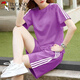 Woodpecker 200Jin[Jin equals 0.5 kg] Fat mm fashion sports suit for women 2025 summer new loose large-size shorts shorts two-piece set 695 black [top + pants] 4XL code suggestions {180-200Jin[Jin equals 0.5 kg]}