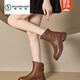 Woodpecker leather Martin boots for women 2025 new Korean style flat women short boots casual slim shoes boots autumn and winter cotton shoes brown single 35