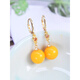 Yadige natural beeswax earrings chicken oil yellow amber round bead earrings 14K gold-filled women's simple fashionable face-shaping earrings