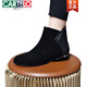 Cartelo Short Stiefel für Frauen 2025 Herbst und Winter Neues Samt weiche Leder Nacktstiefel Matte Lederschuhe runden Zehen Frühling und Herbst Low Heel Martin Single Stiefel Black 37