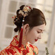 Ancient bride Xiuhe clothing headdress red velvet flower phoenix crown Chinese wedding gift newlywed toast clothing hair accessories wedding accessories Chinese bridal headwear tassel style
