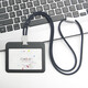 Carfus fashion employee brand with round rope lanyard document card holder work badge custom work badge guest card conference card work pass school card card holder student meal card bus card access card holder C5 black horizontal version + 9734 black round rope 1