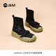 快乐玛丽（J&M）弹力袜靴女鞋2025秋季新款英伦风户外徒步登山工装马丁靴女 绿色 38 240mm
