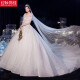 Hongzhuangjia 2022 new main wedding dress bride forest starry sky heavy industry luxury one-shoulder wedding dress with large tail [fungus edge collar type] tail L