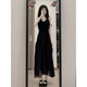 Yanlifen (yanlifen) skirt for women 2025 summer French style black suspender dress with waist slimming seaside beach long skirt black dress (send flowers) M