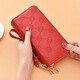 Wallet Women's Long Korean Style Bright Leather Double Zipper Clutch Large Capacity Double Layer Mobile Phone Bag Matte Wrist Strap Wallet Black Matte