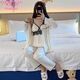 Modal pure desire lace four-season pajamas for women in summer spring and autumn pure cotton three and four-piece set 2025 new home clothing F1-826# vacation flower (three-piece set) M