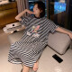 Pinkdackeb nightgown for women summer thin cotton long knee-length cartoon cute loose Korean version can be worn outside the nightgown navy blue one size fits all (90-135Jin [Jin equals 0.5 kg] to wear)