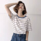 MILANYIN women's short-sleeved loose Korean style versatile round neck striped T-shirt TML042 striped XXL